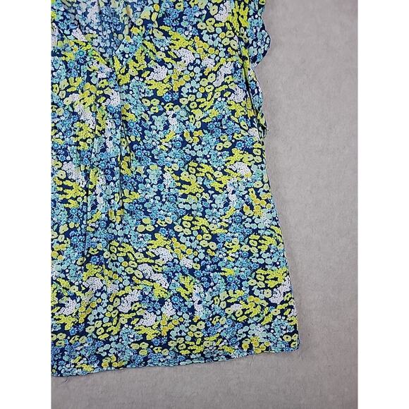 Jones NY Blue Ditsy Floral Flouncy Cottagecore SS V Neck Blouse Women's Plus 1X - Picture 5 of 12